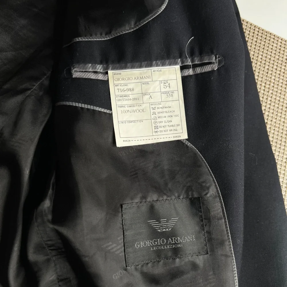 Giorgio Armani Le Collezioni Mens Black 100% Wool Blazer Jacket Size 54 716-98#